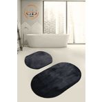Casa Deluxe Home Siyah 2'li Oval Düz Renk Peluş Post Yumuşak Yıkanabilir Banyo Halısı Klozet Takımı(100x60-60x50)