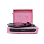 Casablanca Serisi Retro Çanta Pikap – Pembe Süet Kaplama, Dahili Hoparlörlü, 3 Hızlı (33/45/78 RPM), Bluetooth Bağlantılı, Taşınabilir Vintage Plak Çalar