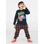 Casabony Ekose Muzip Dino Pantolon + T-Shirt Takım - 9 Yaş - Lacıvert - Saks