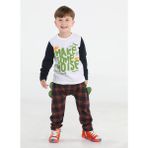 Casabony Some Noise Ekose Pantolon + T-Shirt Takım - Lacivert - Saks - 9 Yaş