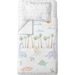 Casadora Baby Dino Pamuk, Saten Tek Kişilik Çocuk Nevresim Takımı - 120 x 200 cm - Beyaz - Yeşil