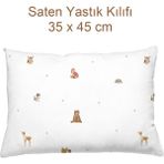 Casadora Baby Forest Amigos %100 Pamuk Saten Yastık Kılıfı - 35 x 45 cm - Kahverengi