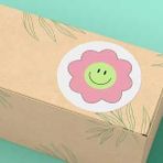 casalinghi Pembe Papatya Yuvarlak Mat Çıkartma Flower Label Daisy Round Smile Sticker 4 Cm (40 Adet) (Pembe Gülücük)