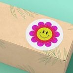 Casalinghi Pembe Papatya Yuvarlak Mat Çıkartma Sun Daisy Round Smile Sticker 4 Cm (40 Adet) (Papatya)