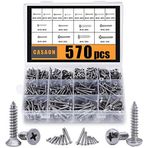 CASAON 570 Adet Kendinden Kılavuzlu Vida Çeşitleri Seti, M3/M4/M5/M6 304 Paslanmaz Çelik Sac Vidalar Kiti, Phillips Tahrik Ahşap Vida Çeşitleri 570 adet (285 adet Yuvarlak Başlı ve 285 adet Düz Başlı)