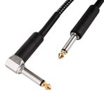 CASCHA Gitar Kablosu 6,3 mm, Uzunluk 3 m, Profesyonel Enstrüman Kablosu, Jaktan Jaka, Elektrikli Gitar Amper Kablosu (Düz - Açılı Jak), Siyah