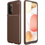 Case 4U A72 Uyumlu Kılıf Rugged Armor Karbon Desenli Lüx Negro Silikon Arka Kapak Kahverengi - Galaxy A72
