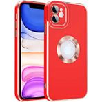 Case 4U Apple iPhone 12 Kılıf Kamera Korumalı Parlak Kenarlı Altın Işlemeli Renkli Logo Gösteren Kongo Kapak Kırmızı