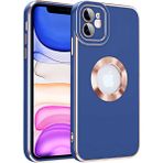Case 4U Apple iPhone 12 Kılıf Kamera Korumalı Parlak Kenarlı Altın Işlemeli Renkli Logo Gösteren Kongo Kapak Lacivert
