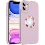 Case 4U Apple iPhone 12 Kılıf Kamera Korumalı Parlak Kenarlı Altın Işlemeli Renkli Logo Gösteren Kongo Kapak Mor