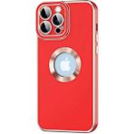Case 4U Apple iPhone 12 Pro Max Kılıf Kamera Korumalı Parlak Kenarlı Altın Işlemeli Renkli Logo Gösteren Kongo Kapak Kırmızı