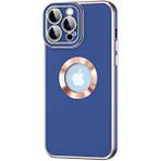 Case 4U Apple iPhone 12 Pro Max Kılıf Kamera Korumalı Parlak Kenarlı Altın Işlemeli Renkli Logo Gösteren Kongo Kapak Lacivert