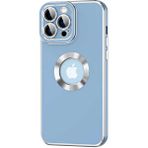 Case 4U Apple iPhone 12 Pro Max Kılıf Kamera Korumalı Parlak Kenarlı Altın Işlemeli Renkli Logo Gösteren Kongo Kapak Mavi