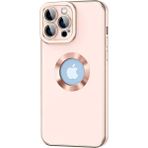 Case 4U Apple iPhone 12 Pro Max Kılıf Kamera Korumalı Parlak Kenarlı Altın Işlemeli Renkli Logo Gösteren Kongo Kapak Rose Gold