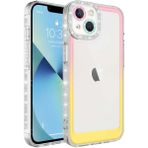 Case 4U Apple iPhone 13 Kılıf Simli ve Renk Geçiş Tasarımlı Lens Korumalı Park Kapak Pembe - Sarı