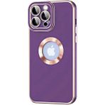 Case 4U Apple iPhone 14 Pro Max Kılıf Kamera Korumalı Parlak Kenarlı Altın Işlemeli Renkli Logo Gösteren Kongo Kapak Koyu Mor