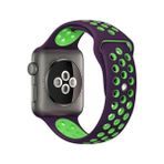 Case 4U Apple Watch Seri 7/6/SE/5/4 Delikli Spor Kayış 45mm 44mm 42mm Uyumlu Mor - Yeşil