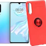 Case 4U Huawei P30 ile uyumlu Kılıf Autofocus Shockprof Ravel Yüzüklü Standlı Slikon Kapak Kırmızı HBV00000K1GOR