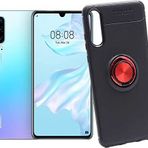 Case 4U Huawei P30 ile uyumlu Kılıf Autofocus Shockprof Ravel Yüzüklü Standlı Slikon Kapak Siyah - Kırmızı HBV00000K1GOO