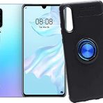 Case 4U Huawei P30 ile uyumlu Kılıf Autofocus Shockprof Ravel Yüzüklü Standlı Slikon Kapak Siyah - Mavi HBV00000K1GON