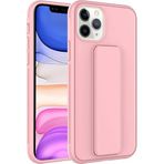 Case 4U iPhone 11 ile uyumlu Pro Max Kılıf Stand Olabilen Mat Yüzey Kaliteli TPU Silikon Qstand Arka Kapak Pembe HBCV00002LIQUG