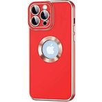 Case 4U iPhone 12 ile uyumlu Pro Kılıf Kamera Korumalı Parlak Kenarlı Altın Işlemeli Renkli Logo Gösteren Kongo Kapak Kırmızı HBCV00002LIQSL