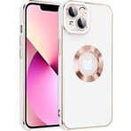 Case 4U iPhone 13 ile uyumlu Kılıf Kamera Korumalı Parlak Kenarlı Altın Işlemeli Renkli Logo Gösteren Kongo Kapak Beyaz HBCV00002LIQYV