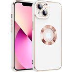 Case 4U iPhone 14 ile uyumlu Kılıf Kamera Korumalı Parlak Kenarlı Altın Işlemeli Renkli Logo Gösteren Kongo Kapak Beyaz HBCV00003HQ67L