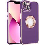 Case 4U iPhone 14 ile uyumlu Kılıf Kamera Korumalı Parlak Kenarlı Altın Işlemeli Renkli Logo Gösteren Kongo Kapak Koyu Mor HBCV00003HQ7ZZ