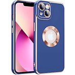 Case 4U iPhone 14 ile uyumlu Kılıf Kamera Korumalı Parlak Kenarlı Altın Işlemeli Renkli Logo Gösteren Kongo Kapak Lacivert HBCV00003HQ7SG