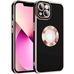 Case 4U iPhone 14 ile uyumlu Kılıf Kamera Korumalı Parlak Kenarlı Altın Işlemeli Renkli Logo Gösteren Kongo Kapak Siyah HBCV00003HQ7VK