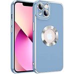 Case 4U iPhone 14 ile uyumlu Plus Kılıf Kamera Korumalı Parlak Kenarlı Altın Işlemeli Renkli Logo Gösteren Kongo Kapak Mavi HBCV00003HQ7ZX