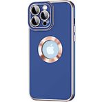 Case 4U iPhone 14 ile uyumlu Pro Kılıf Kamera Korumalı Parlak Kenarlı Altın Işlemeli Renkli Logo Gösteren Kongo Kapak Lacivert HBCV00003HQ4BU