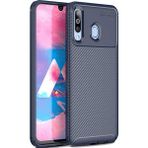 Case 4U M30 Uyumlu Kılıf Rugged Armor Karbon Desenli Lüx Negro Silikon Arka Kapak Lacivert - Galaxy M30
