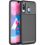 Case 4U M30 Uyumlu Kılıf Rugged Armor Karbon Desenli Lüx Negro Silikon Arka Kapak Siyah - Galaxy M30