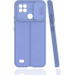 Case 4U Realme C21 Kılıf Sürgülü Niss Slide Kamera Korumalı Deri Görünümlü Leke Tutmaz Lüks Silikon Lila