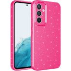 Case 4U Samsung Galaxy A14 Kılıf Kamera Korumalı Simli Lüks Koton Kapak Koyu Pembe