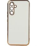 Case 4U Samsung Galaxy A54 Uyumlu Kılıf Kamera Korumalı Parlak Gold Kenarlı Yumuşak Silikon Kapak Bark Beyaz