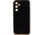 Case 4U Samsung Galaxy A54 Uyumlu Kılıf Kamera Korumalı Parlak Gold Kenarlı Yumuşak Silikon Kapak Bark Siyah