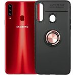 Case 4U Samsung Galaxy ile uyumlu A20S Kılıf Autofocus Shockprof Ravel Yüzüklü Standlı Slikon Kapak Siyah Rose Gold HBV00000NQTKB