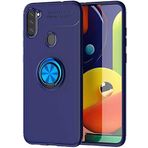 Case 4U Samsung Galaxy ile uyumlu A21 Kılıf Autofocus Shockprof Ravel Yüzüklü Standlı Slikon Kapak Mavi HBCV00000AS7YL