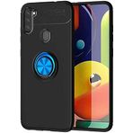 Case 4U Samsung Galaxy ile uyumlu A21 Kılıf Autofocus Shockprof Ravel Yüzüklü Standlı Slikon Kapak Siyah - Mavi HBCV00000AS7LJ
