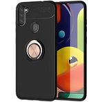 Case 4U Samsung Galaxy ile uyumlu A21 Kılıf Autofocus Shockprof Ravel Yüzüklü Standlı Slikon Kapak Siyah-Rose Gold HBCV00000AS7LN