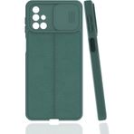 Case 4U Samsung Galaxy ile uyumlu M31s Uyumlu Kılıf Sürgülü Niss Slide Kamera Korumalı Deri Görünümlü Leke Tutmaz Lüks Silikon Yeşil HBCV000027SUP9