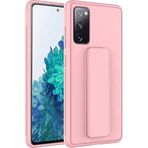 Case 4U Samsung Galaxy ile uyumlu S20 Fe Uyumlu Kılıf Stand Olabilen Mat Yüzey Kaliteli TPU Silikon Qstand Arka Kapak Pembe HBCV00002LIR5N