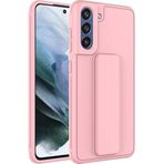 Case 4U Samsung Galaxy ile uyumlu S21 Fe Uyumlu Kılıf Stand Olabilen Mat Yüzey Kaliteli TPU Silikon Qstand Arka Kapak Pembe HBCV00002LIR1M