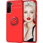 Case 4U Samsung Galaxy ile uyumlu S21 Plus Uyumlu Kılıf Autofocus Shockprof Ravel Yüzüklü Standlı Slikon Kapak Kırmızı HBV00001AP1DS