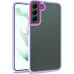 Case 4U Samsung Galaxy ile uyumlu S22 Kılıf Kamera Çıkıntılı Arkası Kristal Şeffaf Hassas Tuşlu Renkli Kenarlı Flora Kapak Lila HBCV00002E6KQU