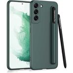 Case 4U Samsung Galaxy ile uyumlu S22 Kılıf Kamera Korumalı Kalemli ve Kalem Bölmeli Sert Renkli Arka Kapak Koyu Yeşil HBCV00002LIQT3