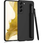 Case 4U Samsung Galaxy ile uyumlu S22 Plus Kılıf Kamera Korumalı Kalemli ve Kalem Bölmeli Sert Renkli Arka Kapak Siyah HBCV00002LIQJ5